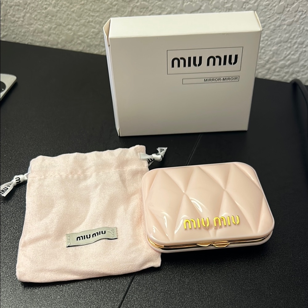 Miu Miu Blush Quilted Mirror with Gold Accents - Picture 1 of 2
